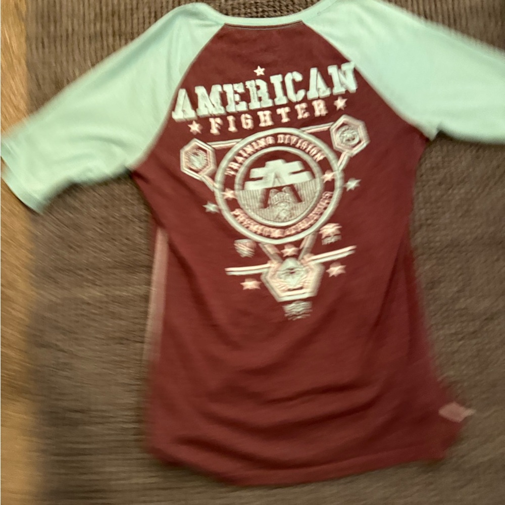 American Fighter Burgundy and Teal Tee - Picture 3 of 3